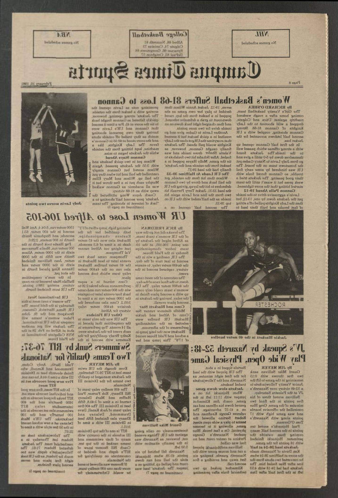 1981年2月10日，《校园时报》刊登了一篇关于杰基·布莱克特的文章.