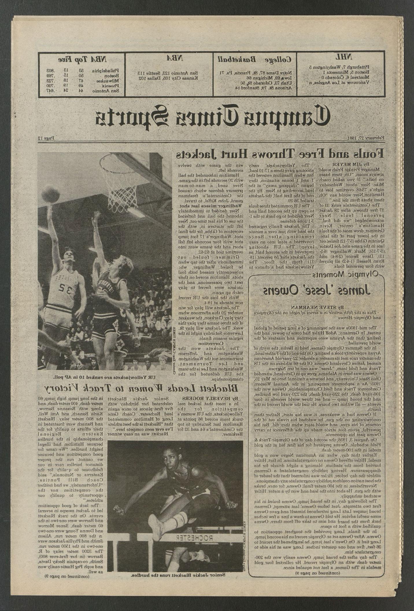 1981年2月27日，《校园时报》刊登了一篇关于杰基·布莱克特的文章.