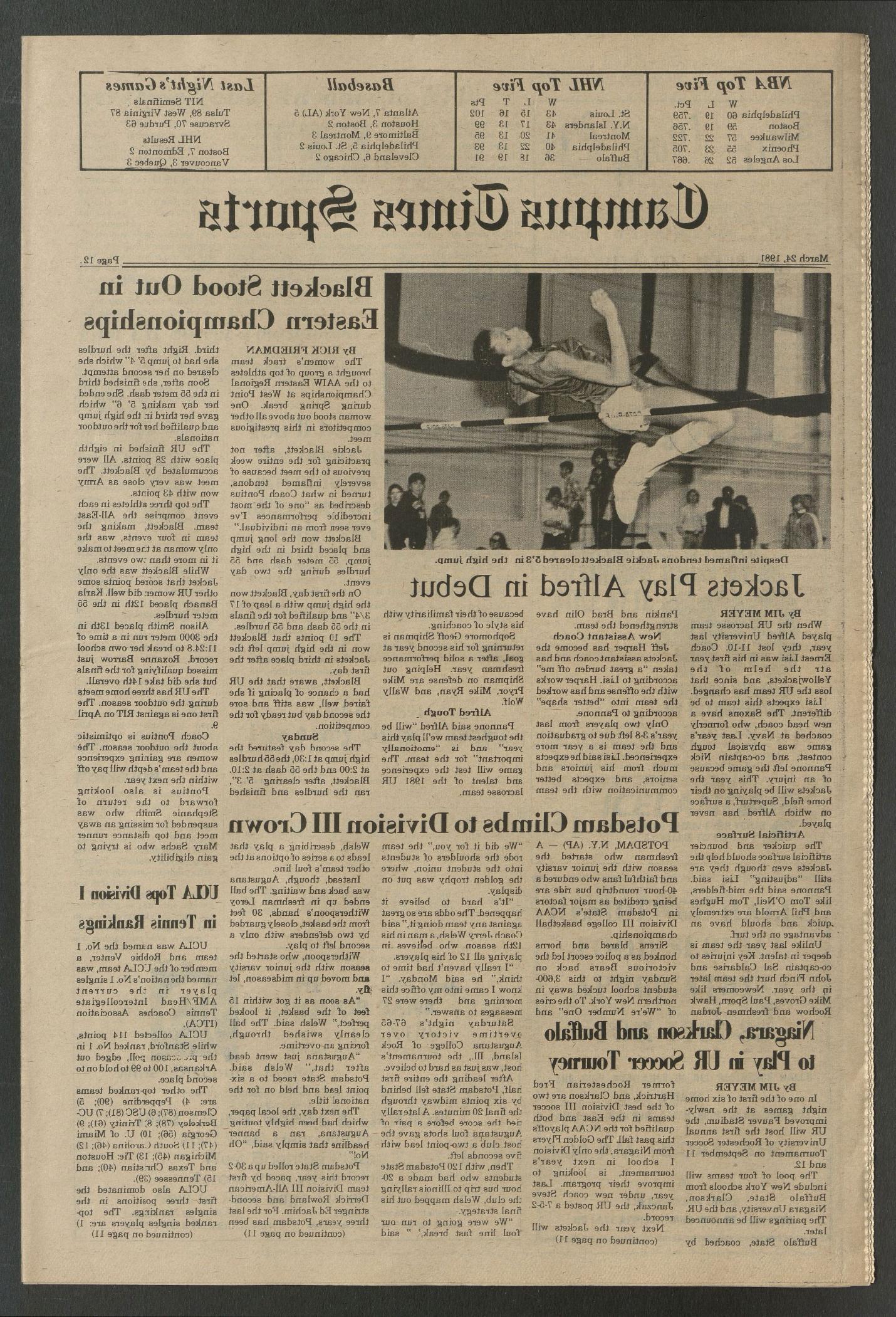1981年3月24日，《校园时报》刊登了一篇关于杰基·布莱克特的文章.
