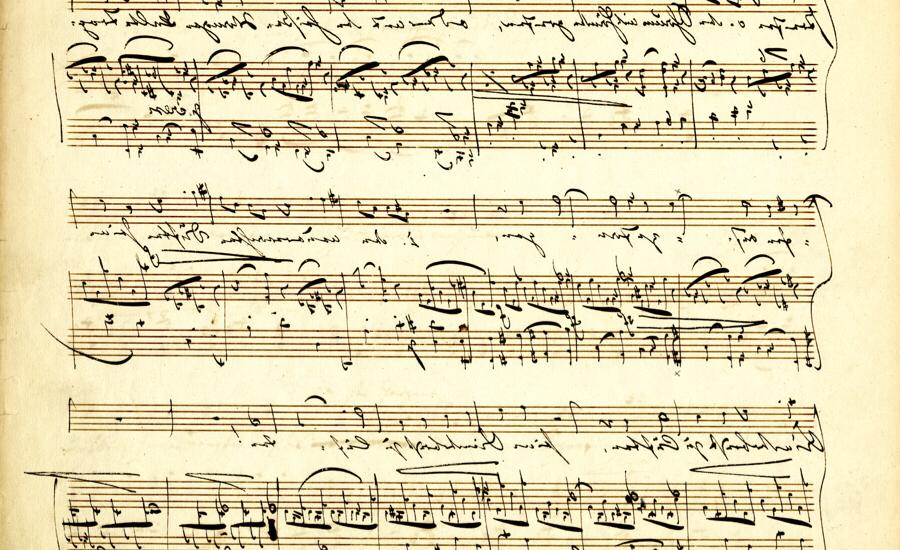 close-up of a sheet of music from the Sibley Library collection of scores.