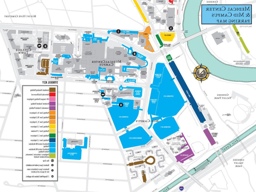 Medical Center and Mid Campus parking map