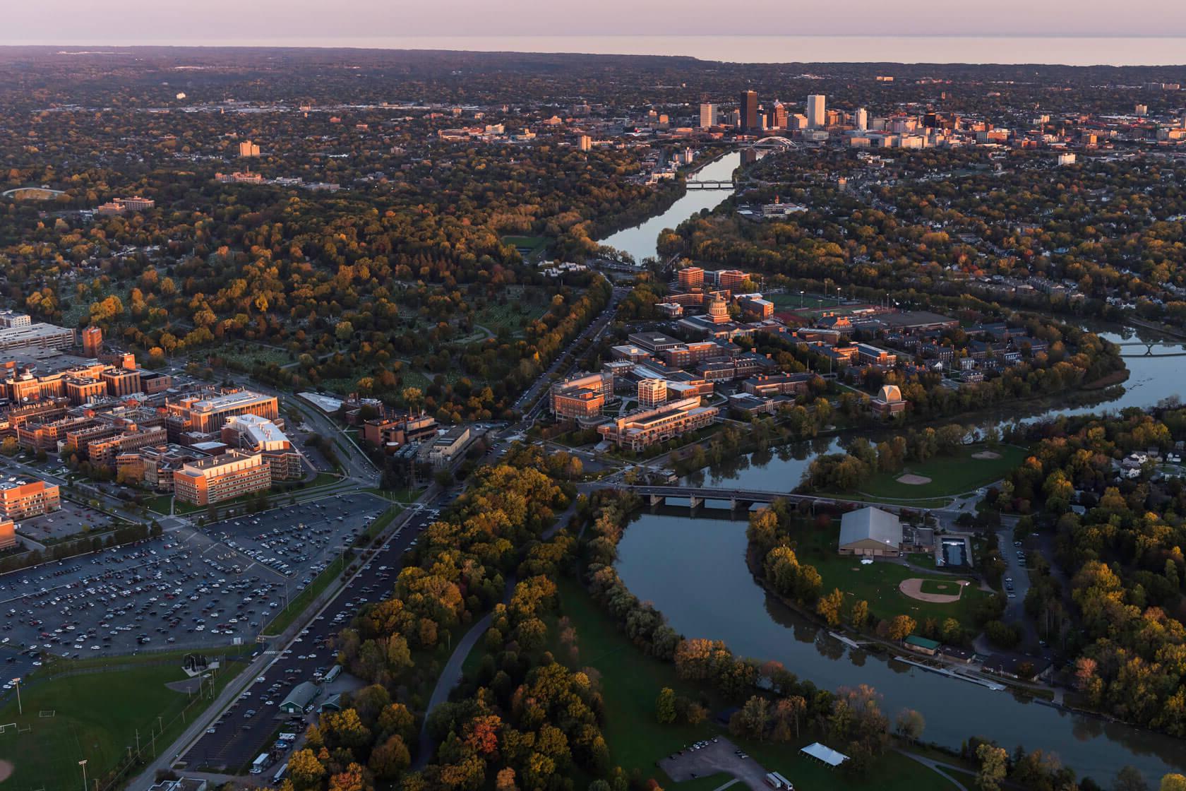 Aerial views of the University of Rochester campus